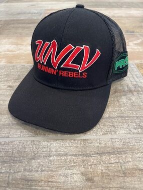 UNLV Runnin' Rebels Black Trucker Hat with Red Embroidery Snapback NEW